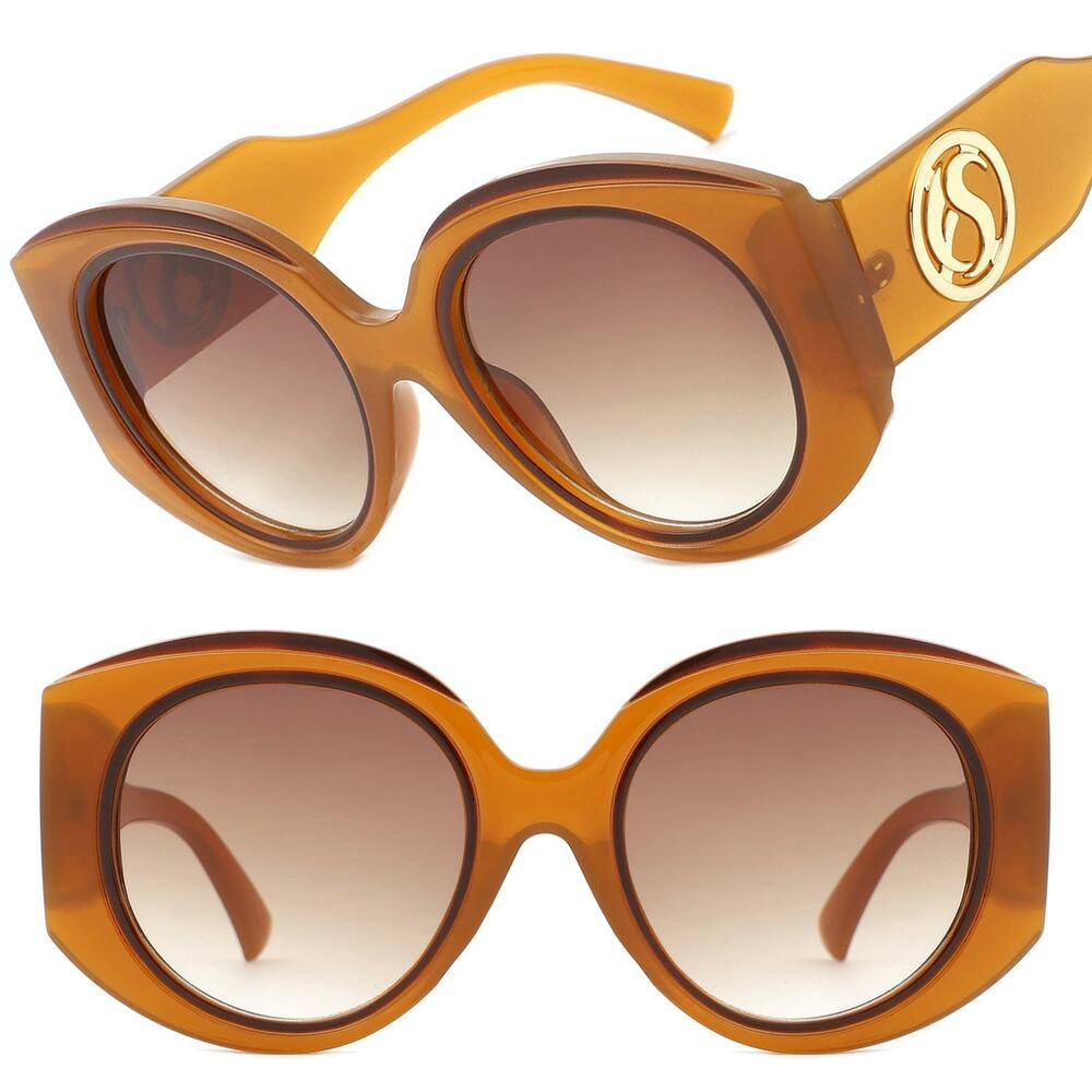 Elegant Brown Oversized Sunglasses Womens Vintage Metal Accent Classic Stylish